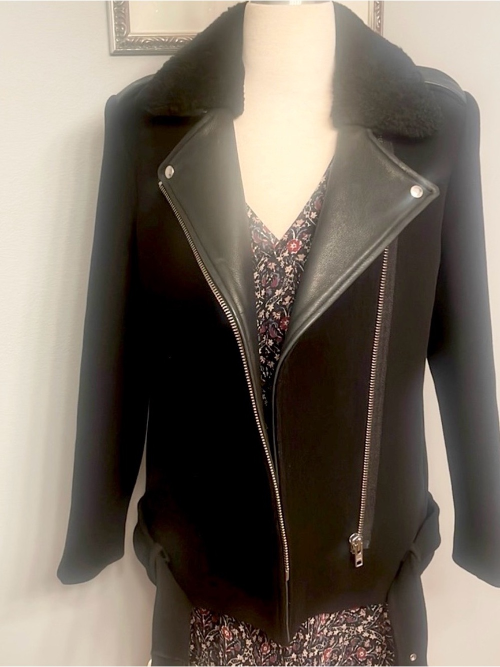 Sandro Wool Leather Moto Jacket FR 38